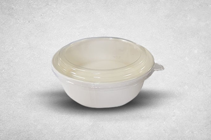 46oz White Paper Recyclable Wide Round Soup Bowls with Plastic Lids