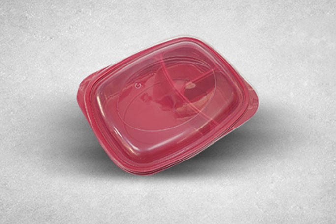 36oz Black & Red Plastic Microwaveable Recyclable Tutipac 3-Compartment Container with Lids