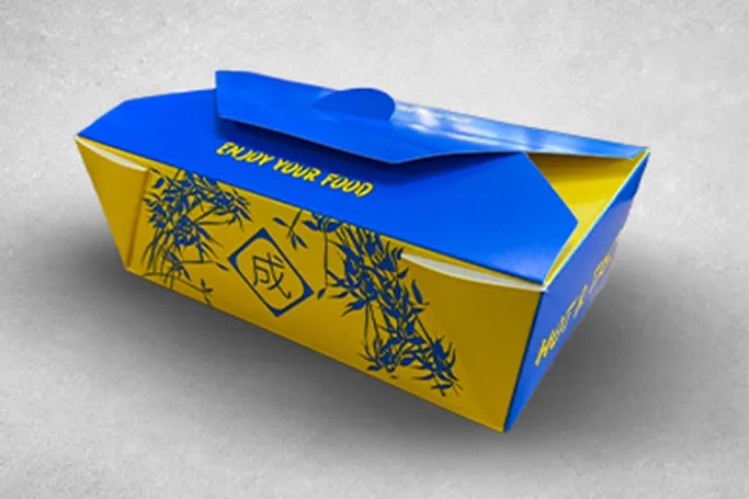 36oz Yellow/Blue Cardboard Recyclable Rectangle Sing 3 Noodle Boxes