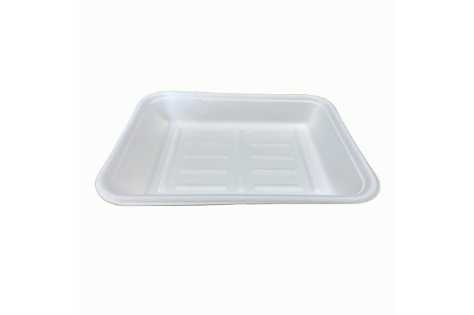 8x6x1″ White Bagasse Biodegradable Chip Trays