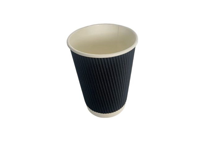 12oz Black Paper Recyclable Ripple Coffee Cups