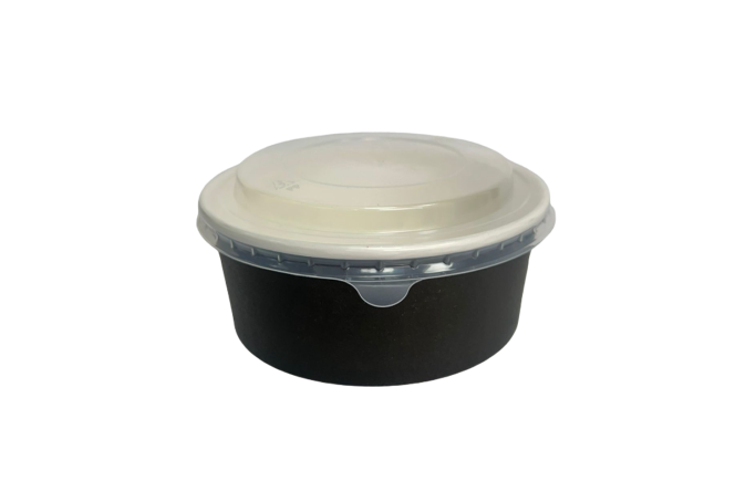 1300ml (46oz) Black Cardboard Microwaveable Wide Bowls with Lids