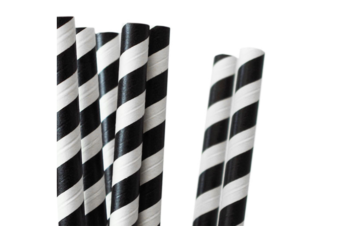 6x198mm Black & White Paper Biodegradable Straws