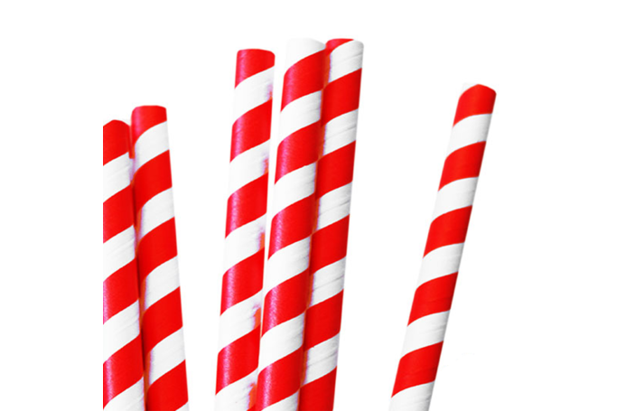 6x198mm Red & White Paper Biodegradable Straws