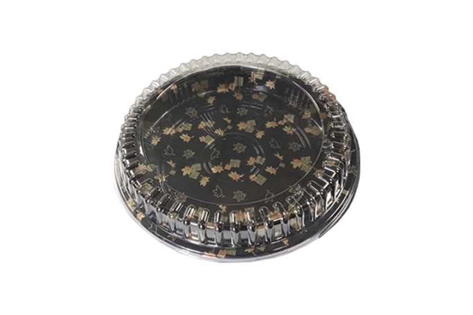 283x283x40mm Black Plastic Recyclable Round Sushi Trays with Lids