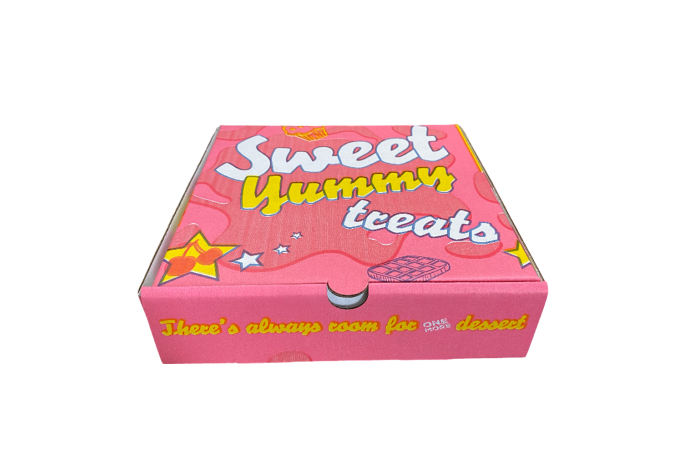 7 inch Red/Yellow/Pink Biodegradable Corrugated Sweet Yummy Treats Pizza/Dessert Boxes (New Design)