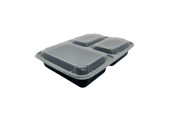 1000ml Black Plastic Microwaveable 3-Compartment Rectangular YQ6888 Containers