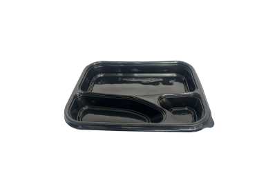 695ml Black Plastic Microwaveable 3 Compartment L29 Food Containers with Lids