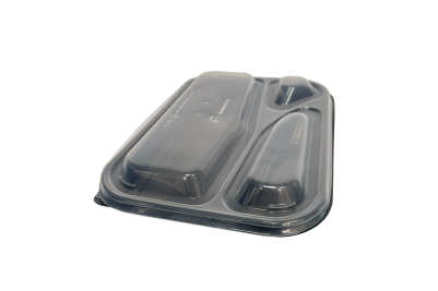 695ml Black Plastic Microwaveable 3 Compartment L29 Food Containers with Lids
