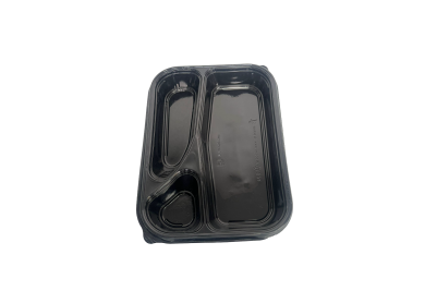 695ml Black Plastic Microwaveable 3 Compartment L29 Food Containers with Lids