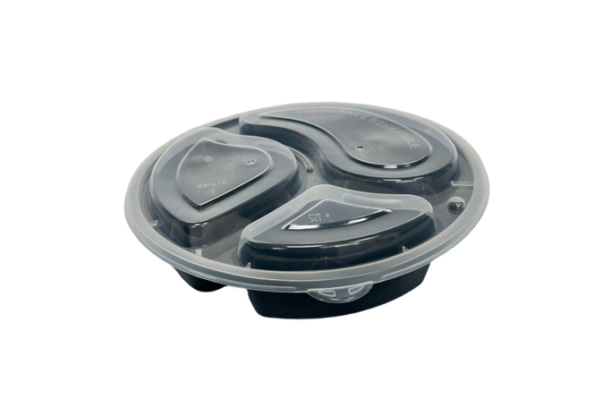 1000ml Black Plastic Microwaveable 3-Compartment YQ838 Round Containers