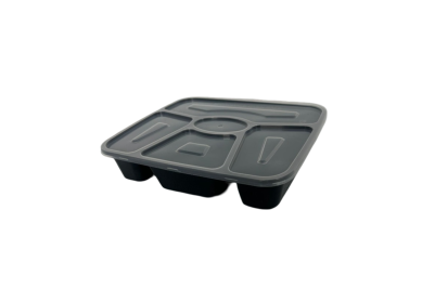 Tonic 1000ml Black Plastic Microwaveable 5 Compartment Food Containers with Lids  Qty150