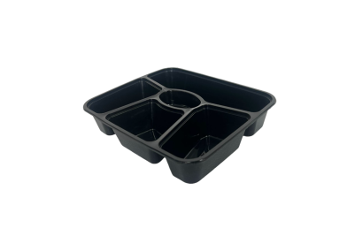 Tonic 1000ml Black Plastic Microwaveable 5 Compartment Food Containers with Lids  Qty150