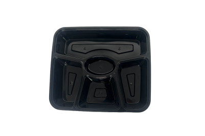 Tonic 1000ml Black Plastic Microwaveable 5 Compartment Food Containers with Lids  Qty150