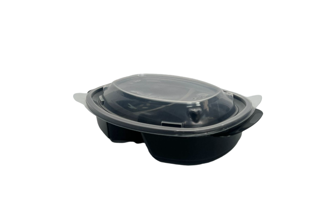 900ml (MH905) Black Plastic Microwaveable 2-Compartment Meal Containers with Lids