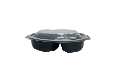 900ml (MH905) Black Plastic Microwaveable 2 Compartment Meal Containers with Lids