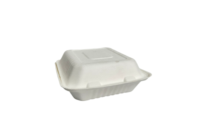 8″ White Bagasse Biodegradable Clamshell JS HL-81 Boxes