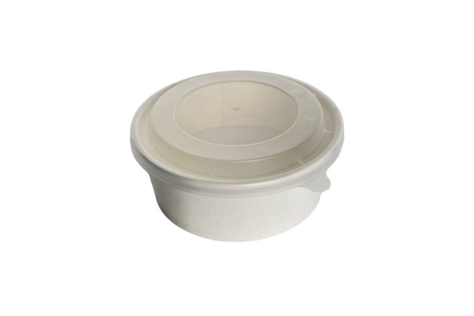 26oz (750ml) White Paper Recyclable Wide Round Soup Bowls with Plastic Lids