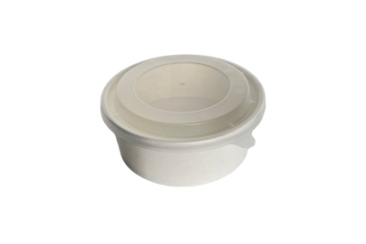 26oz White Paper Wide Round Soup Bowls with Plastic Lids