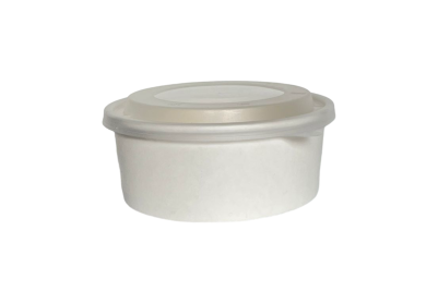 26oz White Paper Wide Round Soup Bowls with Plastic Lids