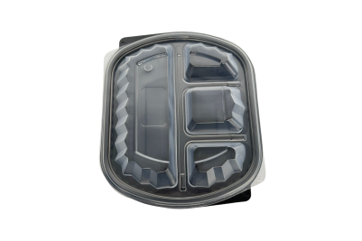 1000ml Black Plastic Microwaveable 4-Compartment 313 PP Containers with Lids