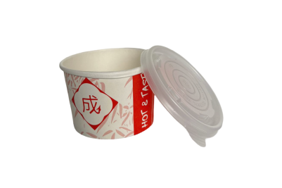 8oz Red Sing Paper Recyclable Combo Soup Bowls & Lids