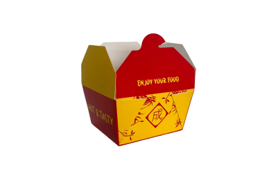 26oz Yellow/Red Cardboard Recyclable Rectangle Sing 2 Noodle Boxes
