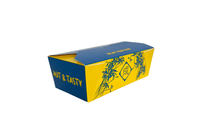 36oz Yellow/Blue Cardboard Recyclable Rectangle Sing 3 Noodle Boxes