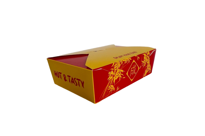66oz Red/Yellow Cardboard Recyclable Rectangle Sing 4 Noodle Boxes