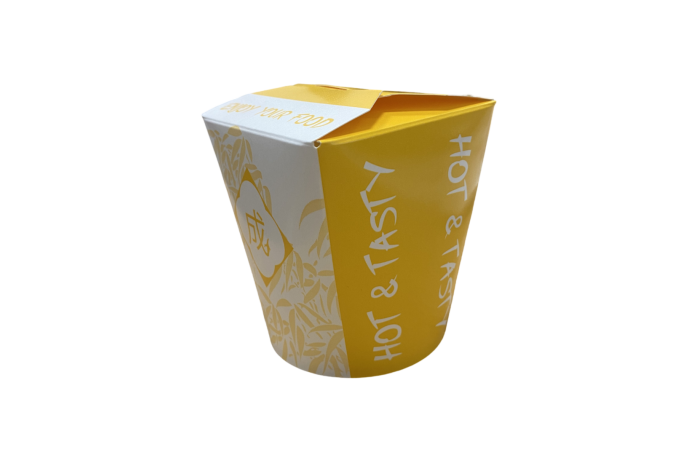 32oz Yellow/White Cardboard Recyclable Rounded Noodle Boxes