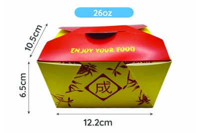 26oz Yellow/Red Cardboard Recyclable Rectangle Sing 2 Noodle Boxes