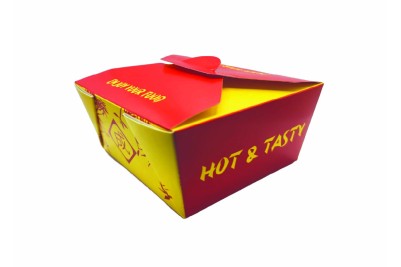 26oz Yellow/Red Cardboard Recyclable Rectangle Sing 2 Noodle Boxes