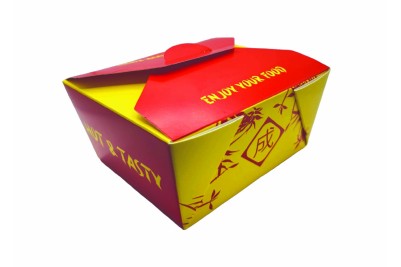 26oz Yellow/Red Cardboard Recyclable Rectangle Sing 2 Noodle Boxes