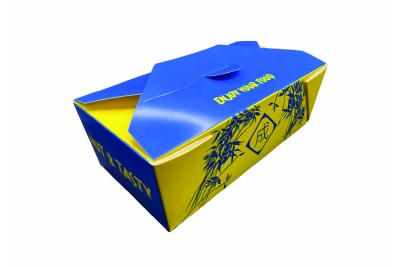 36oz Yellow/Blue Cardboard Recyclable Rectangle Sing 3 Noodle Boxes