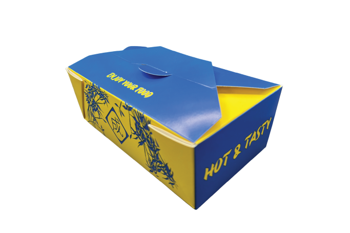 36oz Yellow/Blue Cardboard Recyclable Rectangle Sing 3 Noodle Boxes
