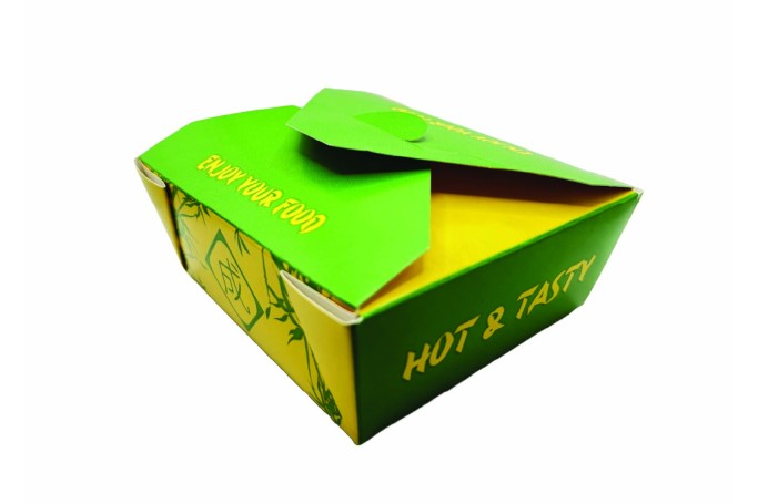 16oz Green/Yellow Cardboard Recyclable Sing 1 Noodle Boxes