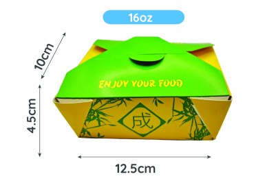 16oz Green/Yellow Cardboard Recyclable Sing 1 Noodle Boxes