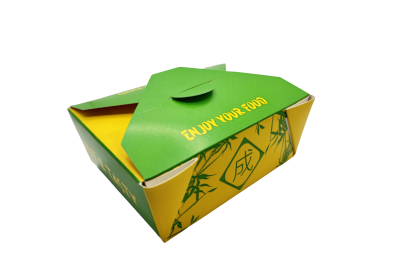 16oz Green/Yellow Cardboard Recyclable Sing 1 Noodle Boxes