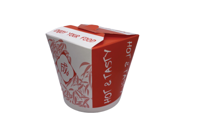 16oz Red/White Cardboard Recyclable Rounded Noodle Box