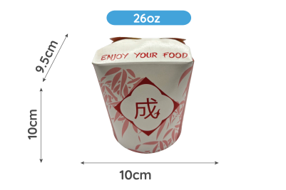 26oz Red/White Cardboard Recyclable Rounded Noodle Boxes