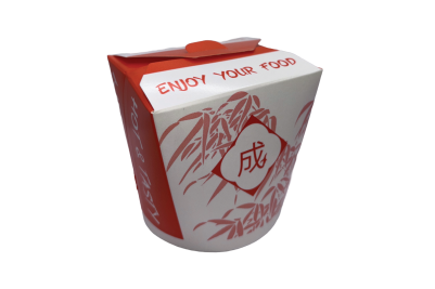 26oz Red/White Cardboard Recyclable Rounded Noodle Boxes