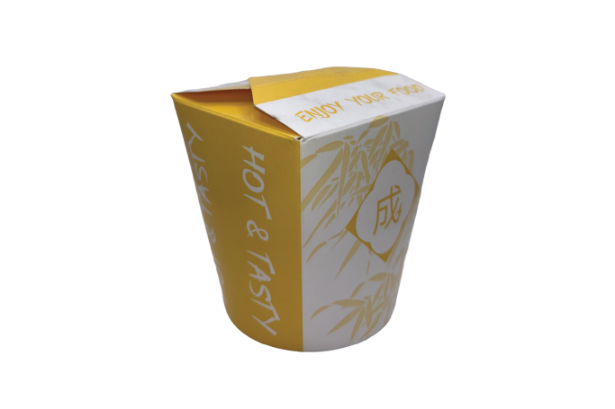 32oz Yellow/White Cardboard Recyclable Rounded Noodle Boxes