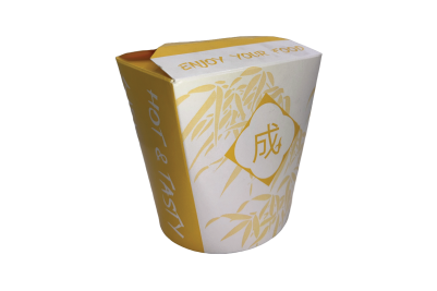 32oz Yellow/White Cardboard Recyclable Rounded Noodle Boxes
