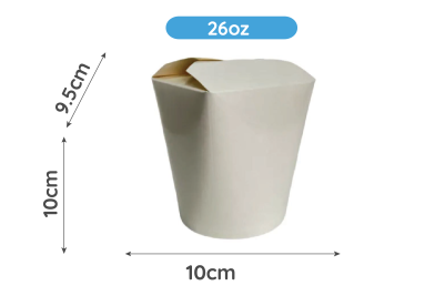 26oz White Cardboard Recyclable Rounded Noodle Boxes