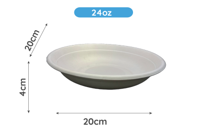 24oz White Biodegradable Bagasse Salad Bowls