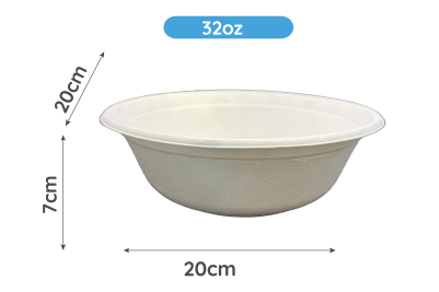 32oz White Biodegradable Bagasse Salad Bowls