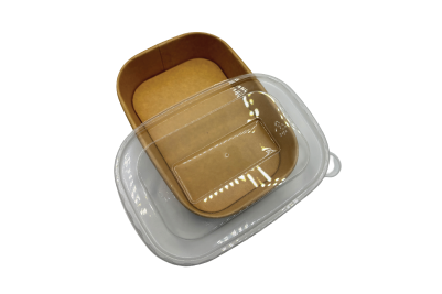 500ml Rectangular Brown/Kraft Recyclable Takeaway Containers with Plastic Lid