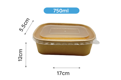 750ml Rectangular Brown/Kraft Recyclable Takeaway Containers with Plastic Lid