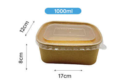 1000ml Rectangular Brown/Kraft Recyclable Takeaway Combo Meal Boxes with Plastic Lids