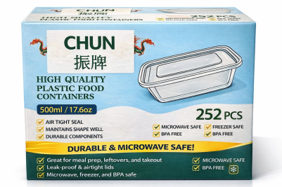 500ml Clear Microwaveable Plastic Rectangular CHUN Containers with Lids